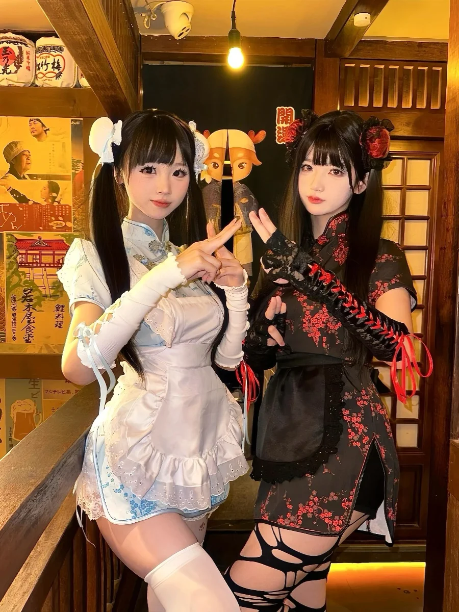 

New Chinese Sle Dr Set loween Theme ort Sve Women's Maid Skirt Traditional National Sle Daily Wear