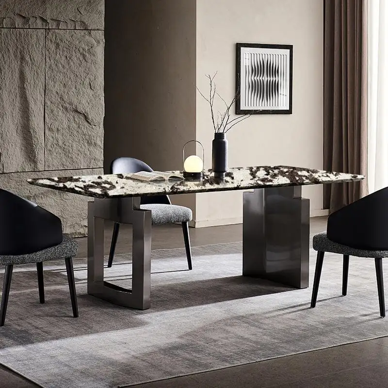 Imported Snow Mountain Flying Fox Luxury Stone Dining Table Platinum Natural Marble Square Table