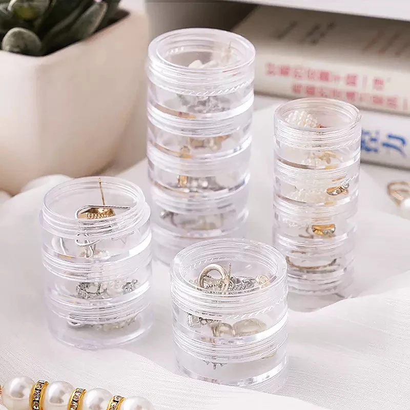 Five Layer Mini Round Jewelry Storage Box Earrings Necklace Jewelry Beads Pendants Display Case Stackable Organizer