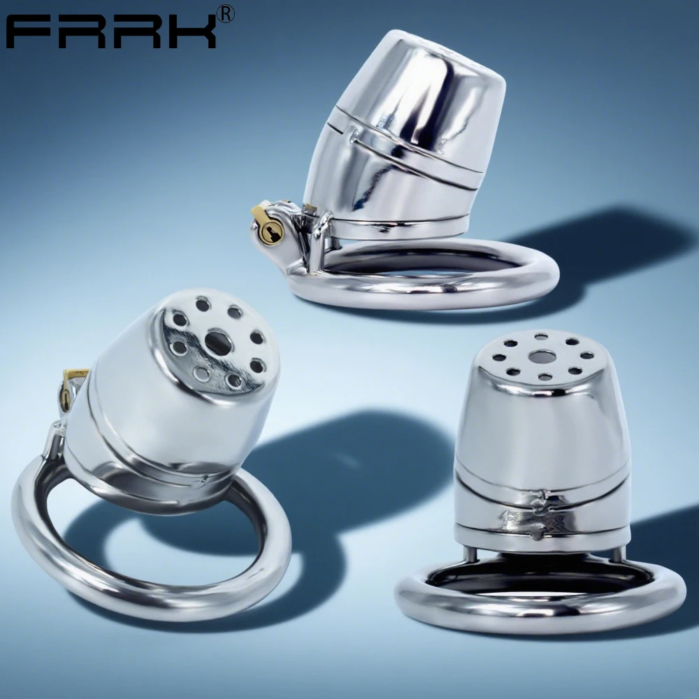 FRRK 102 جهاز قفص العفة للرجال من الفولاذ المقاوم للصدأ بقفل مجرى البول من الفولاذ المقاوم للصدأ، قفص الديك Sadism BDSM، منتجات للبالغين للرجال المثليين 18