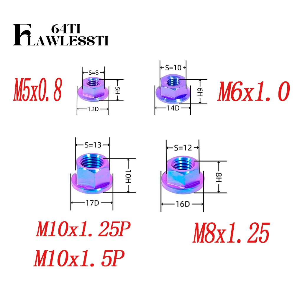 FLAWLESSTI M5 M6 M8 M10 Gr5 Titanium Nut Brake Clutch Lever Nut For Xmax 300 TMAX 560 Vespa Sprint 150 GTS 300 BMW S1000RR