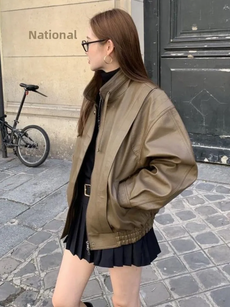 Casual Lose Leder Jaet Frauen Einfache Neutral Strickjacke Mantel Herbst Winter Faion Chic Pendeln Reine E-commerce S