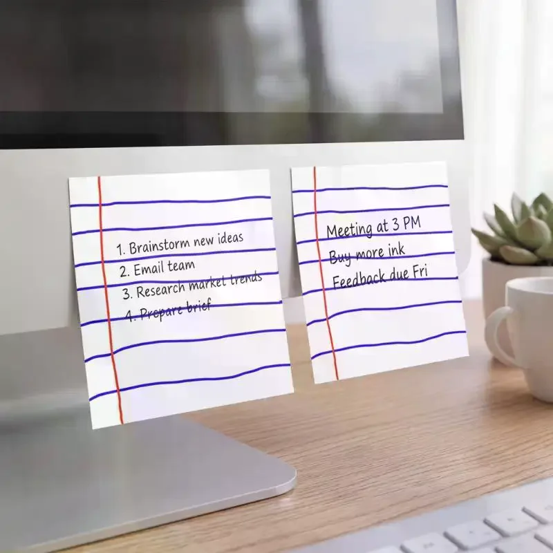 50Pcs Lined Self Stick Memo Pads, Notebook Paper Style Removable Adhesive Sticky Notes, Line Notepad for Office Journal Marking
