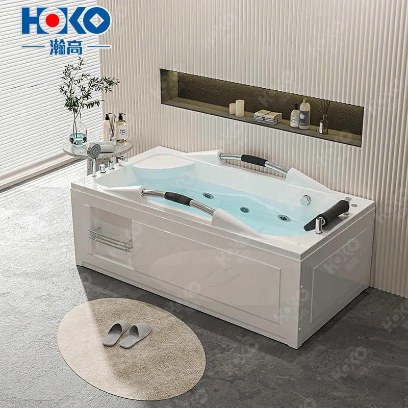 

2-Person White Acrylic Hydromassage Bathtub Air Massage Solid Surface Rectangular Home Spa Water Jets for Apartments