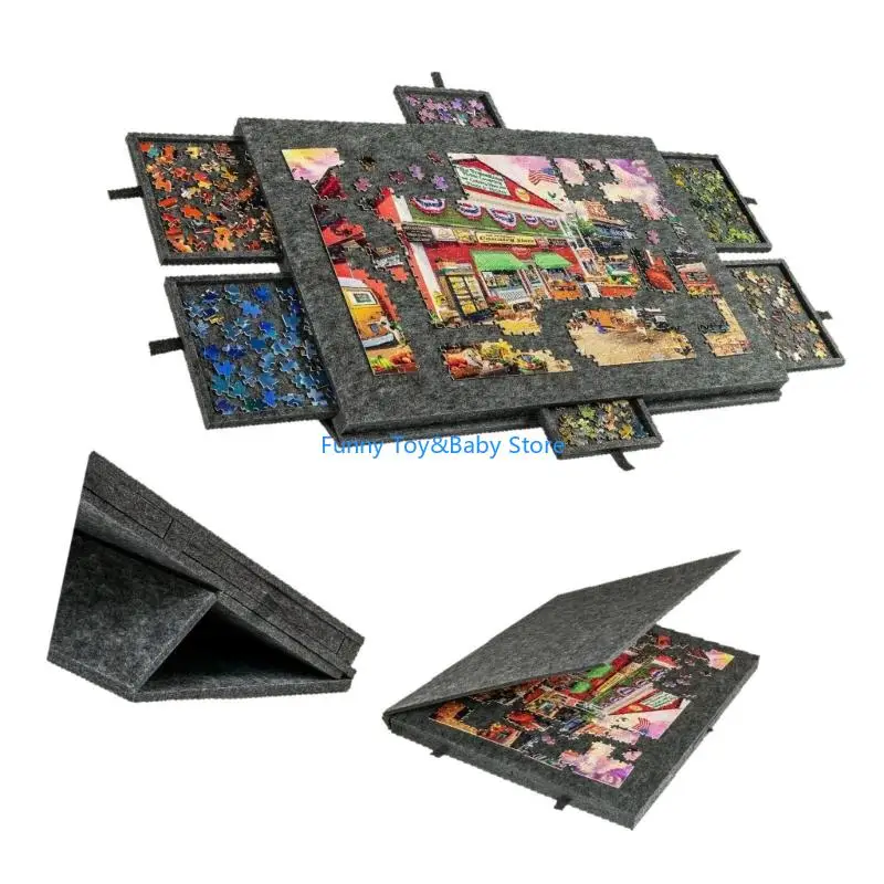 

Большие доски-пазлы для пазлов на 1000 деталей. В комплект входят шесть сортировочных ящиков с ручками для организованной игры и