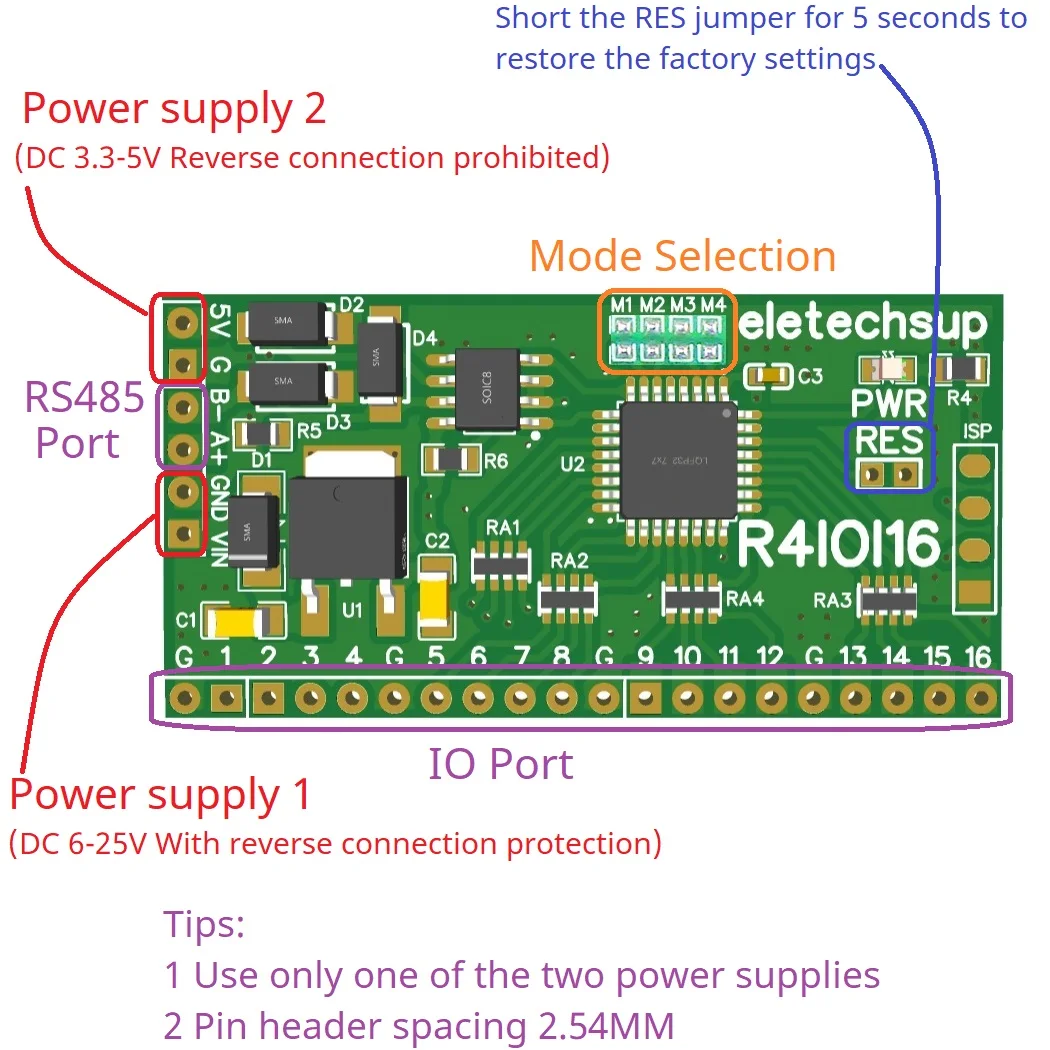 16DI/16DO/8DI-8DO/4DI-12DO/12DI-4DO Modbus Rtu Digital IO RS485 2.54mm Pin Core Board dla Arduino ESP32 ESP8266 PLC Smart Home