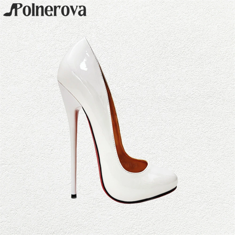 16cm Lacquered Heel Extremely Pumps Round Toe Slip on Stilettos Classic Style Multicolor Large Size Pointed Toe Women High Heels
