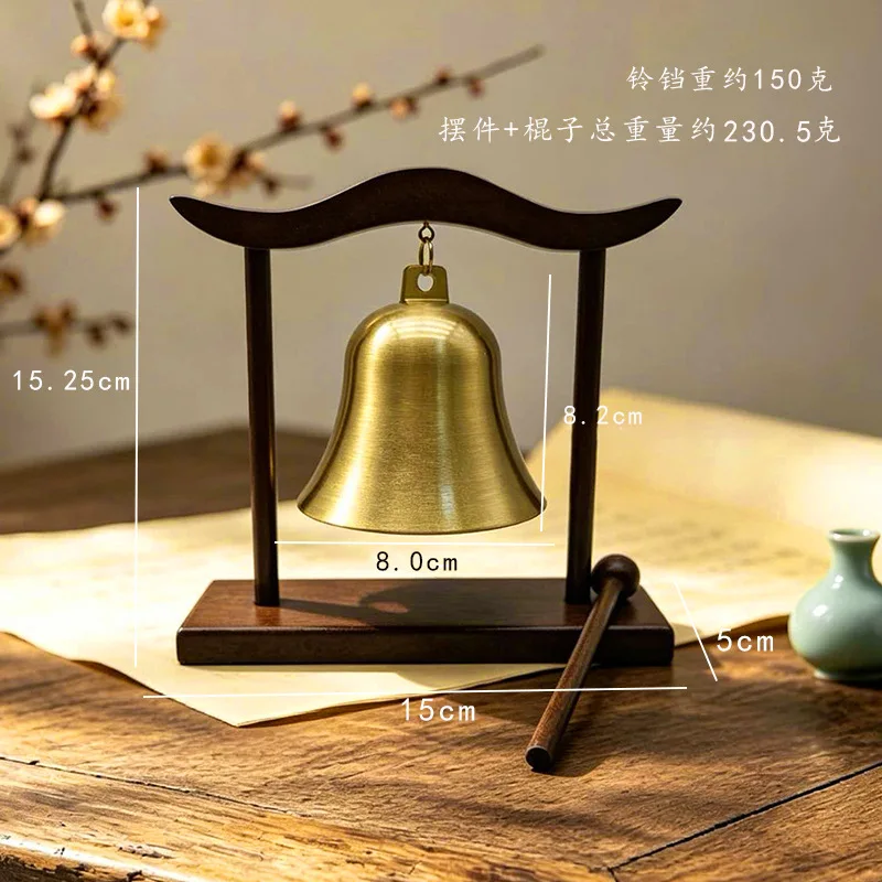 HYS Buddhist Objects Brass  Bells Wooden Seat Bell Hanging Wind Chimes Bells Zen Home Crafts Ornament Meditation