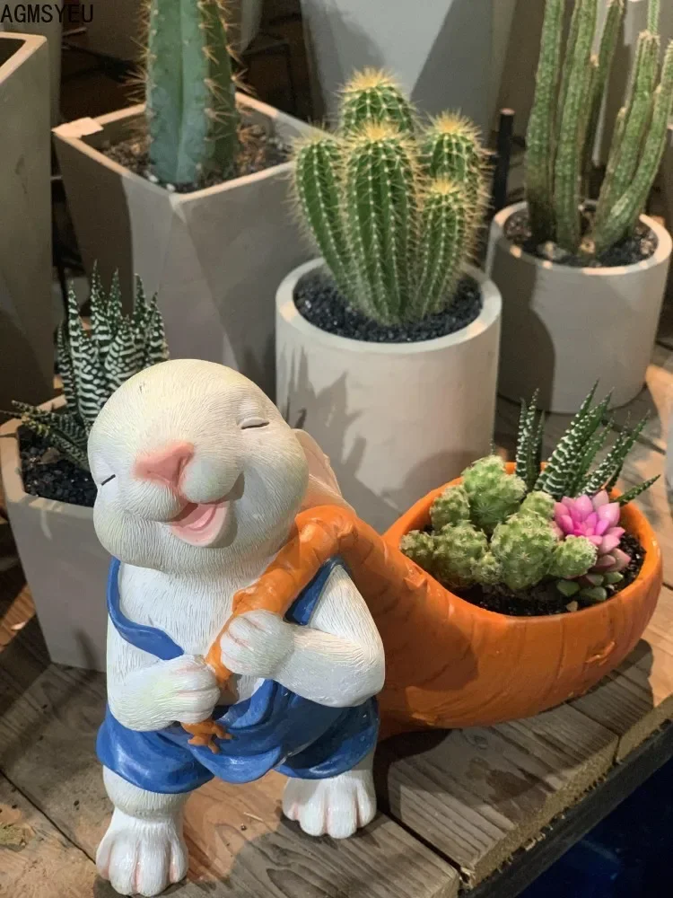 Creative Simulation Rabbit Sculpture Flower Pot Resin Crafts Landscape Flower Pot Green Plant Flower Potted Home Decoration