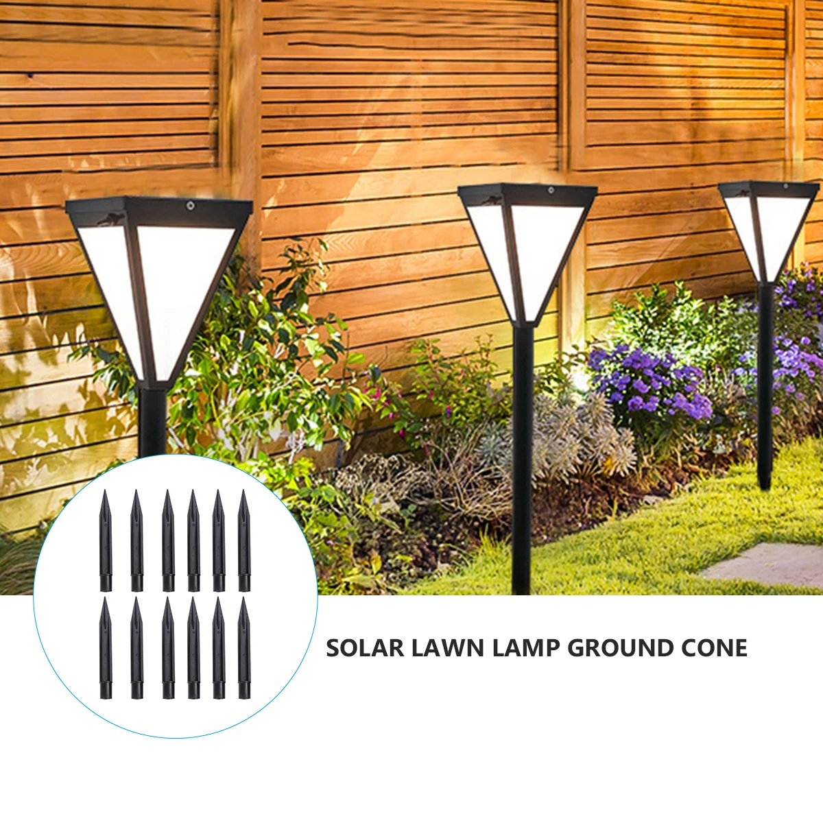 

12 Pcs Lawn Lamp Floor Cone Ground Spike Holder Dedicated Black Color Spikes Landscape Light