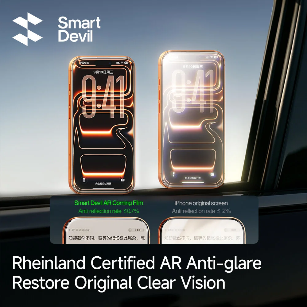SmartDevil AR Anti-Reflection HD Tempered Glass Film for iPhone 17 Pro Max 16 Pro Screen Protector Dust-Free Box Quick Install
