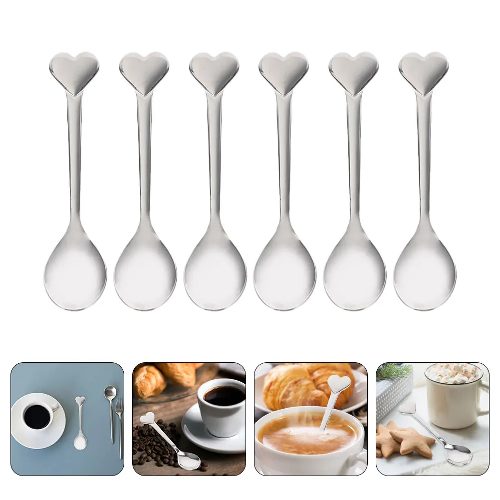 

10Pcs Stainless Steel Heart Spoons Dessert Cake Ice Cream Coffee Mixing Metal Spoons for Kitchen Spoon