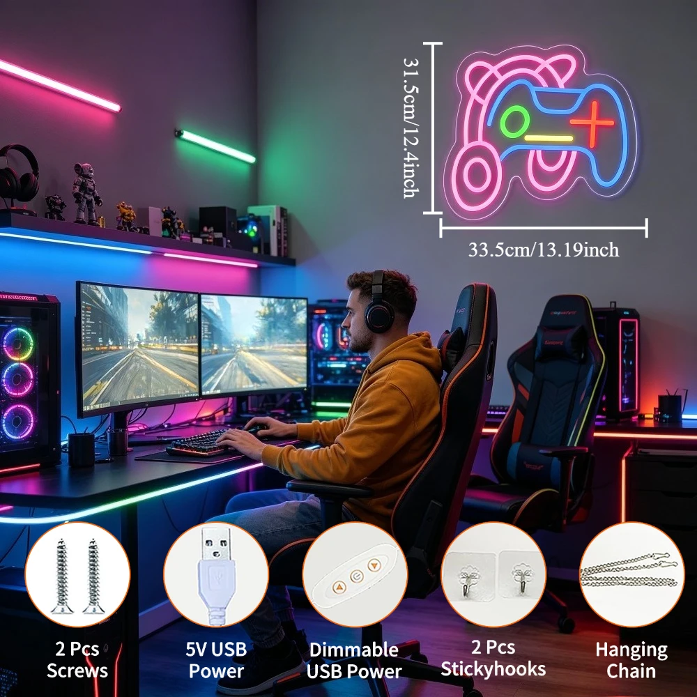 Gaming Neon Sign LED Wall Art - огляд і ціна Desk Setup Studio
