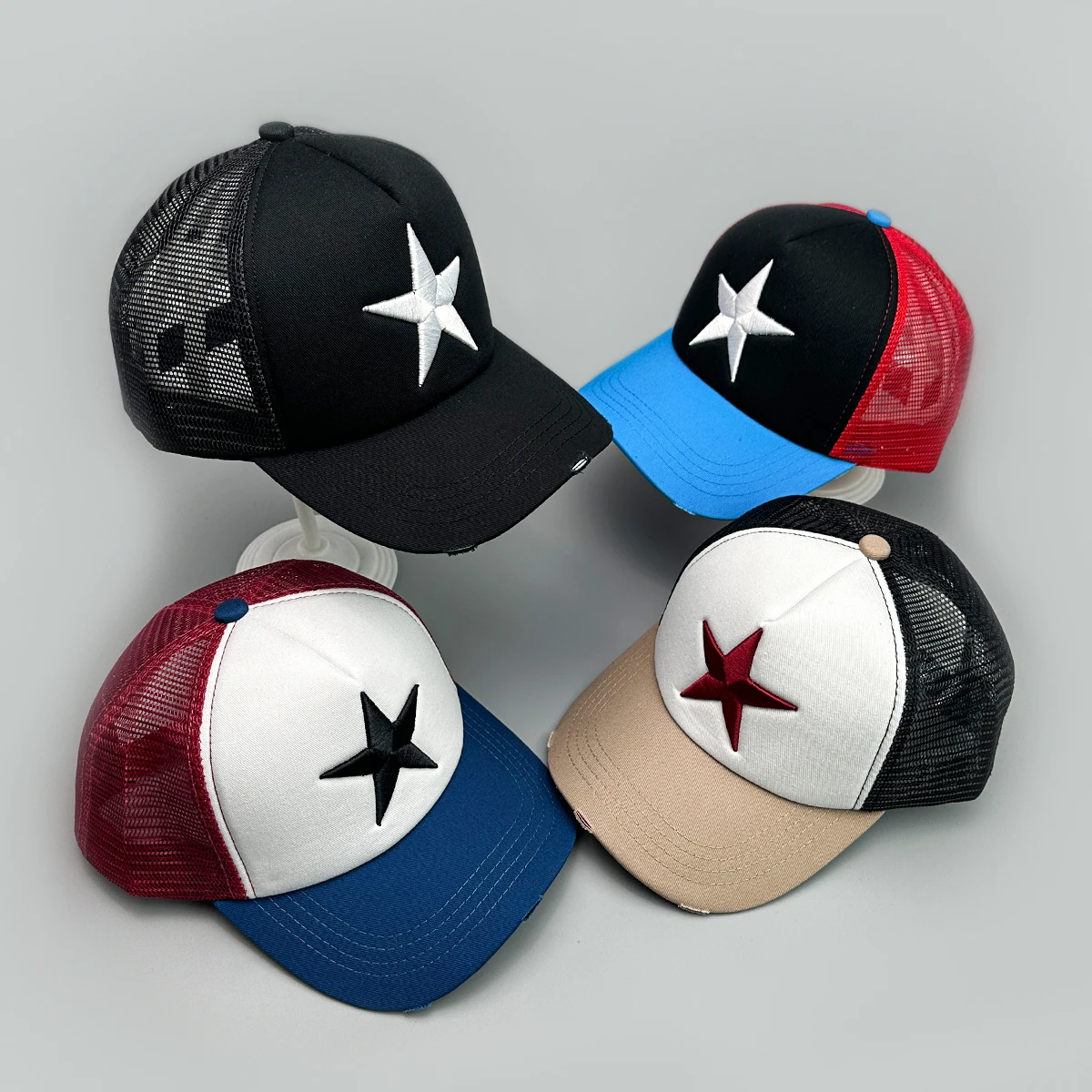 

Broken Color Block Embroidered Five-pointed Star Baseball Hats New Unisex Sunshade Street Versatile Hardtop Fashion Trucker Caps