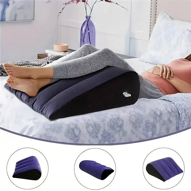 Blue Inflatable Pillow, Yoga Posture Aid, Lumbar Support Pillow, Pressure Relief Cushion for Sleeping, Leg Lifting, Travel