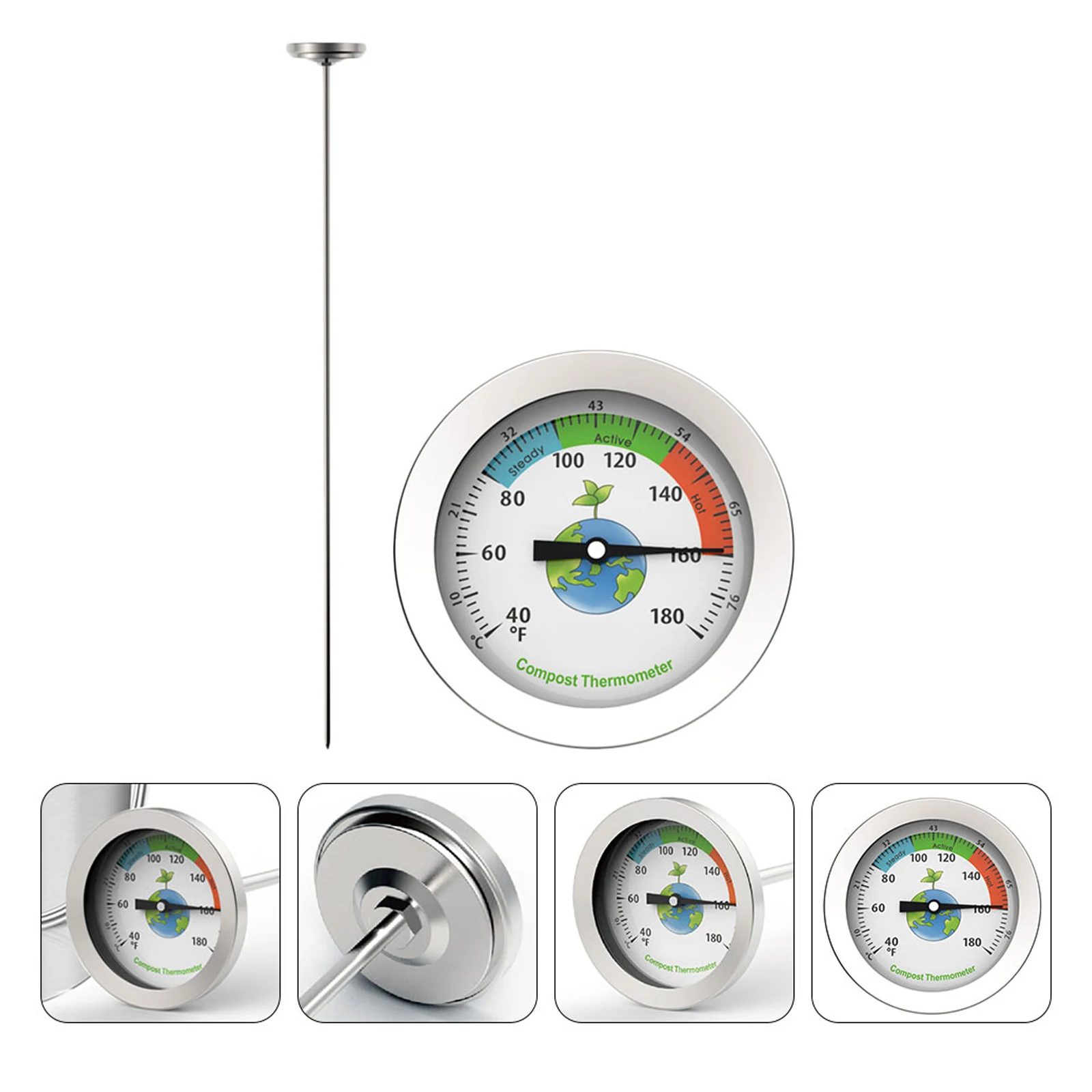 

Stainless Steel Soil Thermometer Long Durable Waterproof Temperature Measuring Tool For Garden Greenhouse Compost Outdoor Use