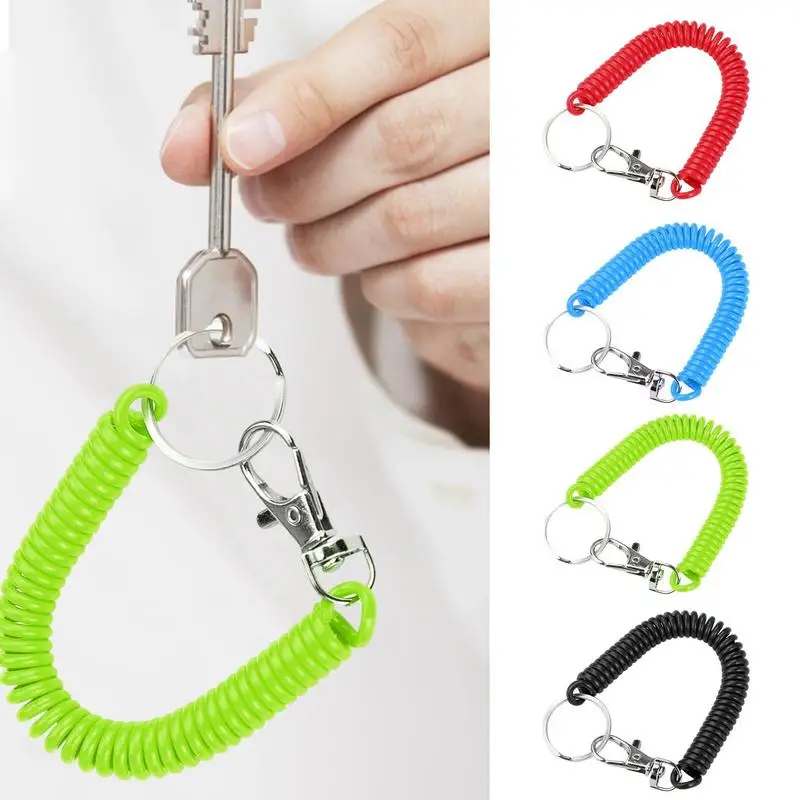 Multicolour SpiralSpring Rope Keychain With Metal Carabiner For Girls Outdoor Anti-lost Cellphone Key Cord Clasp Bag Accessorie