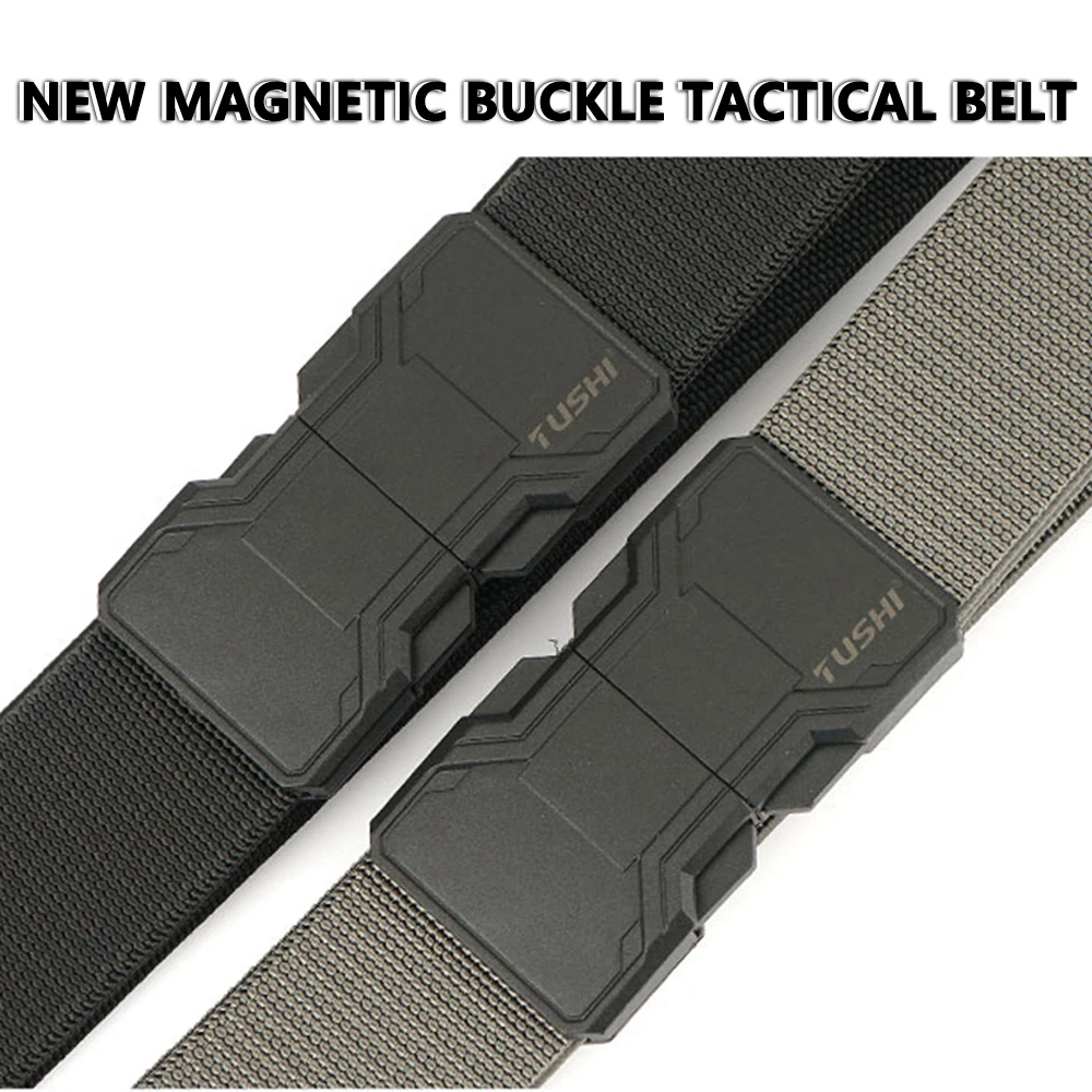 TUSHI Quick Release Pluggable Nylon Magnetic Buckle Elastic Belts For Men Durable Tactical Belt Cowboy Outdoor Army Belt Hunting