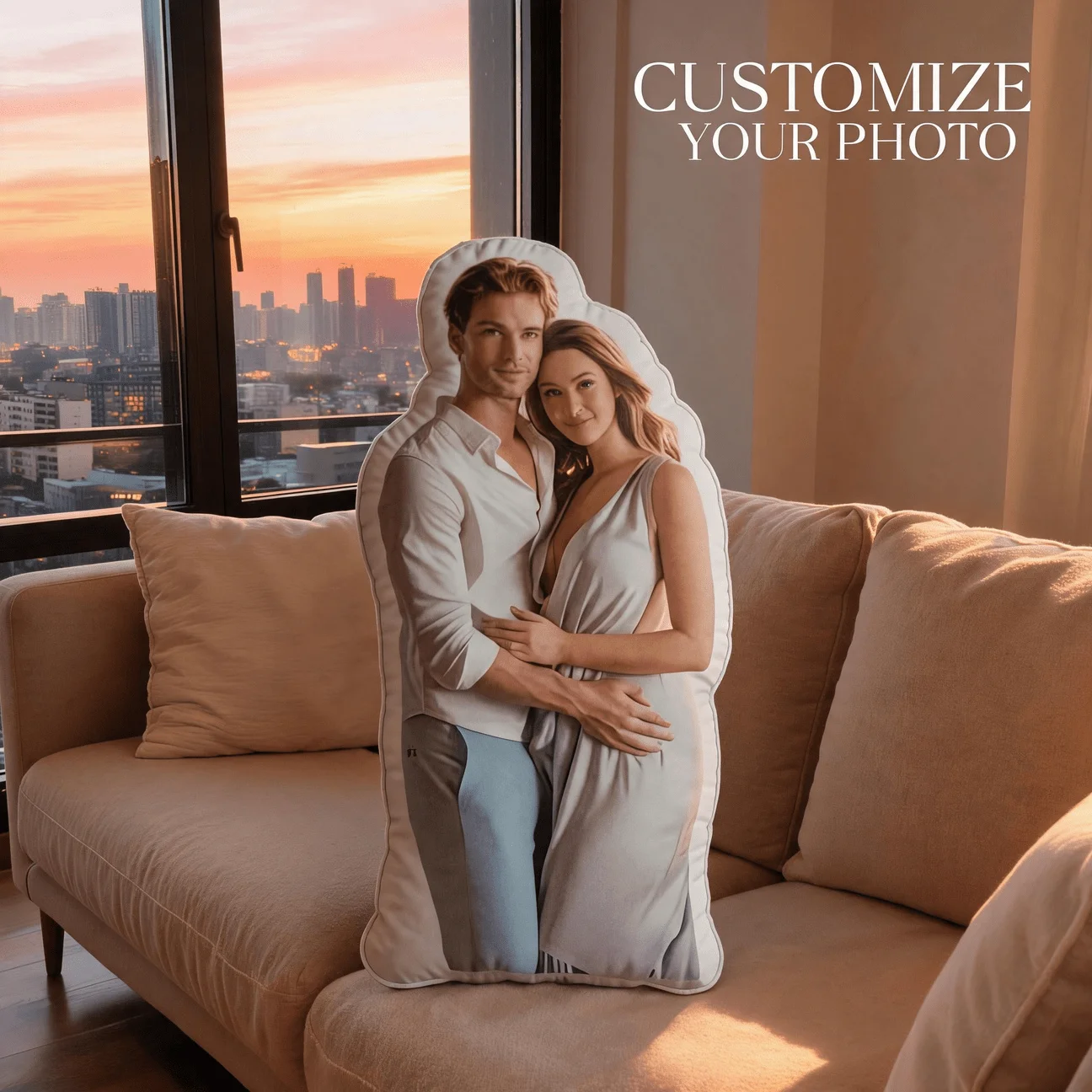 Personalized Couple Photo Shaped Pillow, Romantic Embrace Custom Picture Decorative Cushion, Unique Home Decor Accent for Sofa &