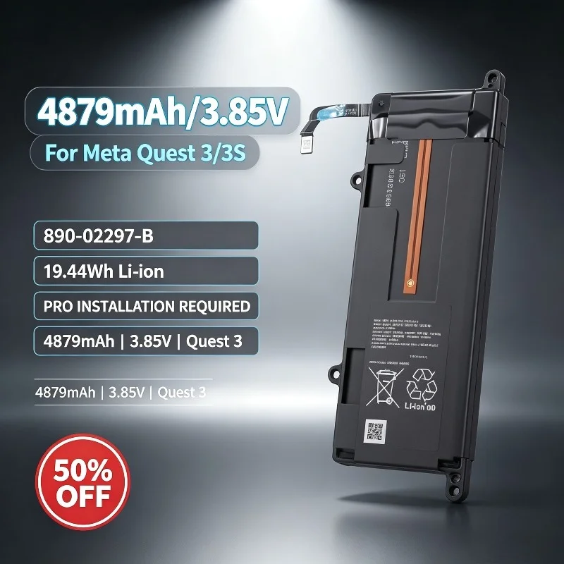 4879mAh 890-02297-B Replacement Battery for Meta Quest 3 Quest 3S VR Headset Internal Li-ion 19.44Wh