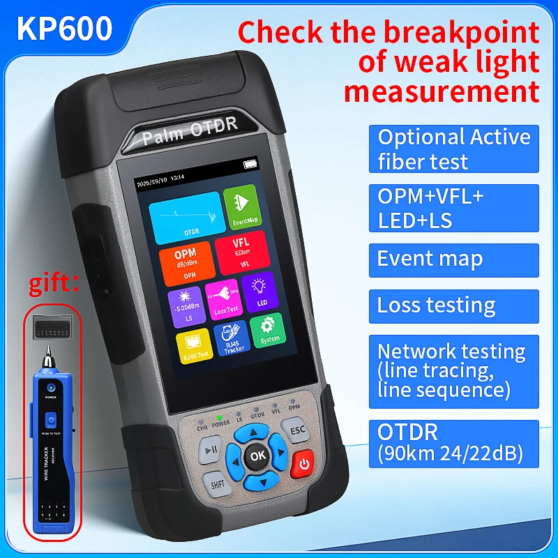 COMPTYCO KP600 OTDR Active Fiber Testing Tool Optical Time Domain Reflectometer Fiber Optic Cable Tester Built-in OPM VFL LED LS