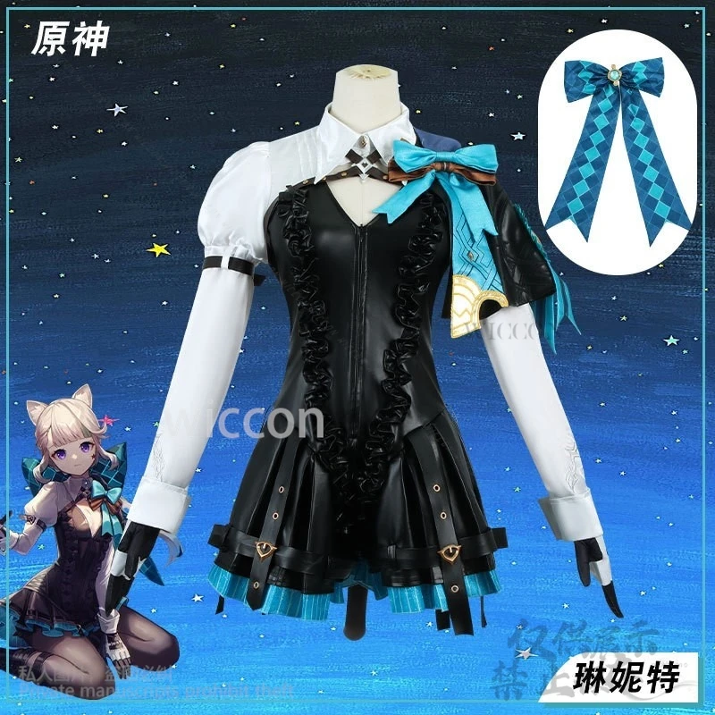 อะนิเมะเกม Genshin Impact คอสเพลย์ Lynette Magician เครื่องแต่งกาย Furry Earwear หางชุด Lolita สําหรับหญิงฮาโลวีนที่กําหนดเอง