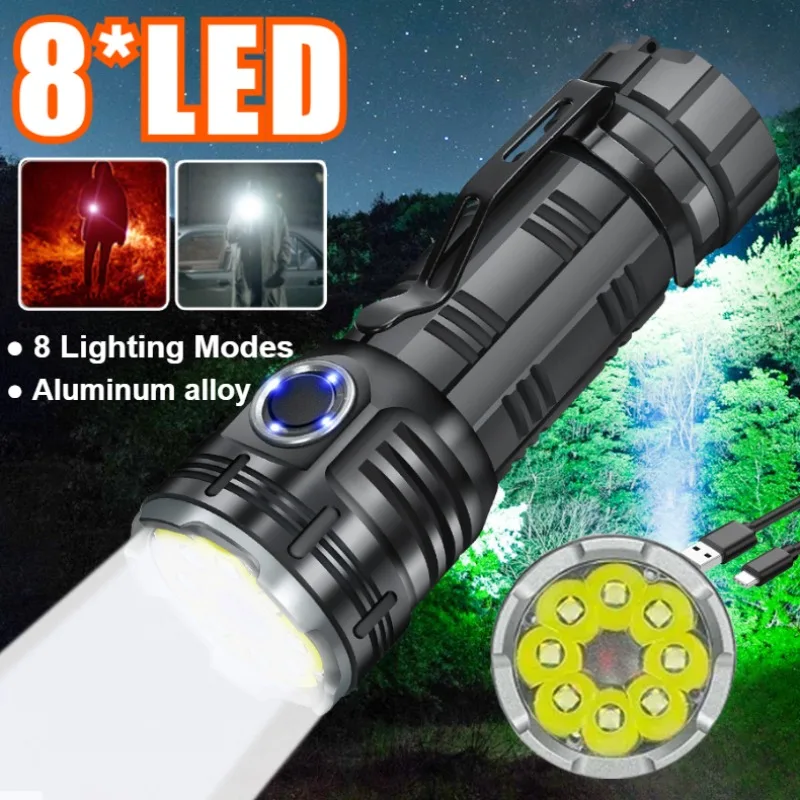 8*XPG LED Flashlight 26350/26650 Battery Floodlight with Tail Magnetic Red Light USB Rechargeable Campping Outdoor Pocket Torch