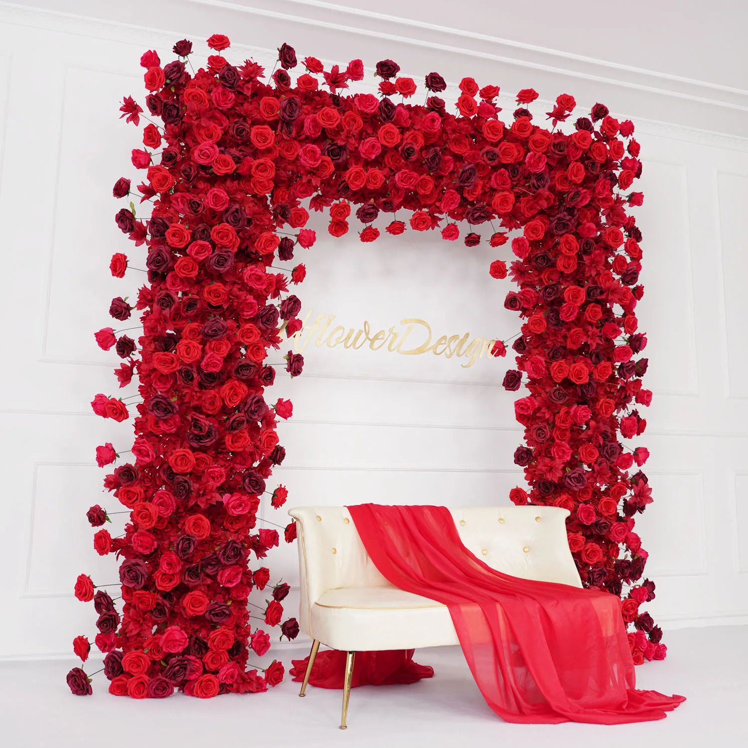 Uflower Artificial Flower Wedding Decoration Red Rose Hanging Flower Row Floral Backdrop Party Stage Event Arrangement Decor