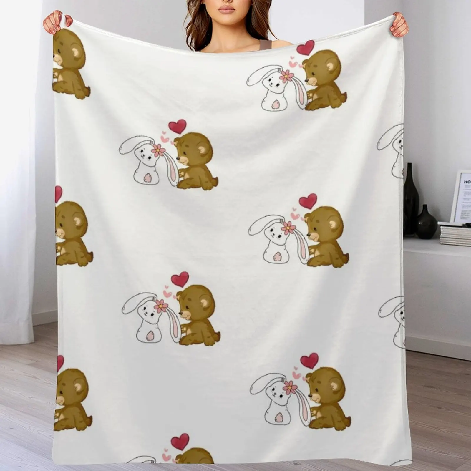 

Brown Bear And Bunny Rabbit In Love 3 Throw Blanket Soft Plush Plaid Decorative Sofas Nap Soft Big Blankets