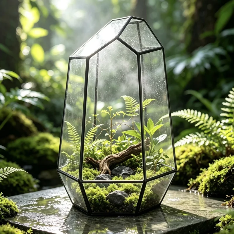 Geometric Irregular Glass TerrariumQuartz Shape Solder Moss Fern Micro Landscape Planter, Tabletop Succulent Terrarium Container