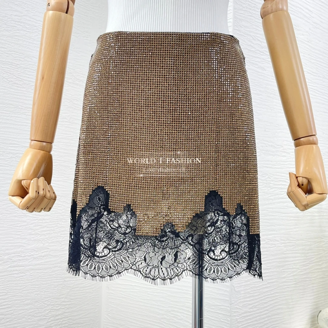 

Brown Diamonds Pressed Lace Patchwork Mini Skirt 2025 New Arrivals