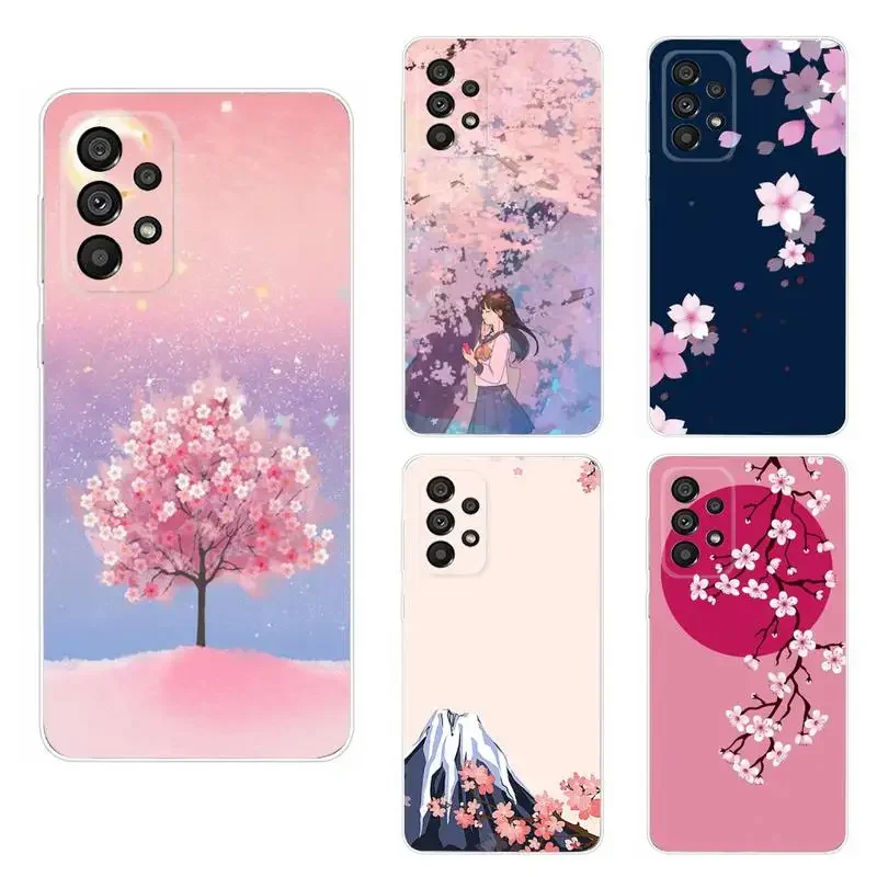 Pink Cherry Blossom Sakura Phone Case For Samsung Galaxy A71 70 52 51 40 31 A50 30S 21S 03S Note20ultra Transparent Cover