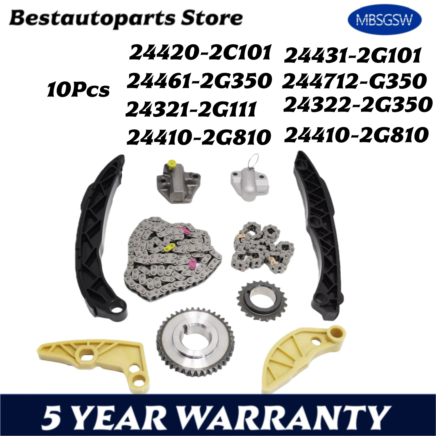 10Pcs Engine Timing Chain Set For 11-18 Kia Optima Sorento Sportage 2.0L 2.4L 16 Valve