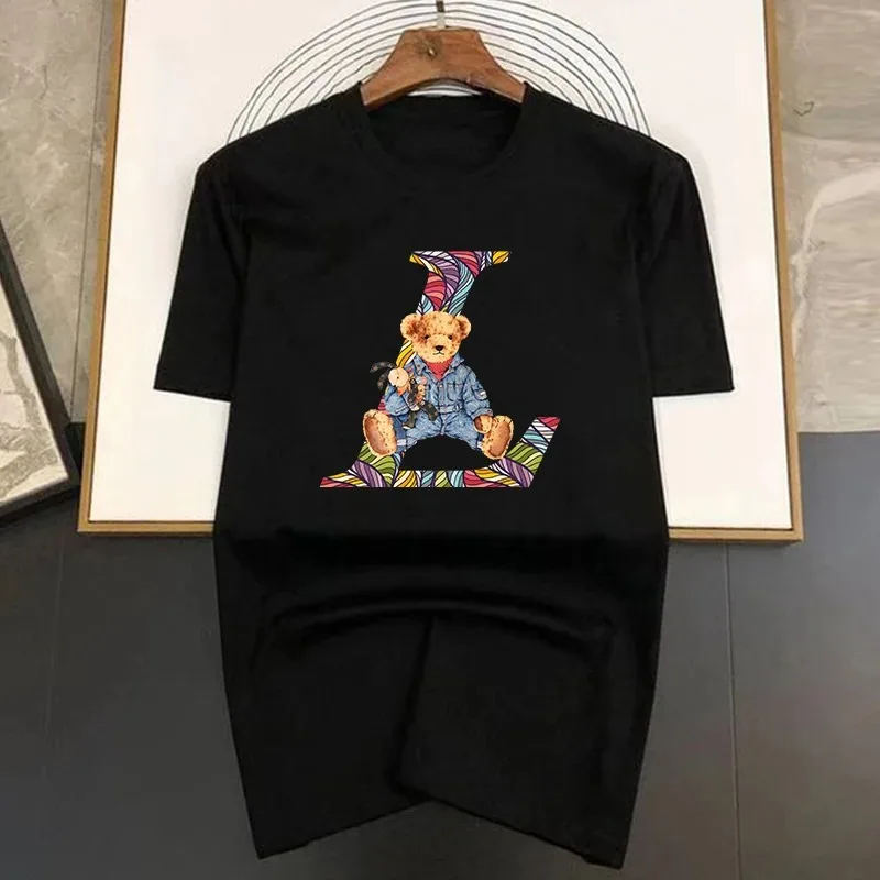 2024 New Men's Metal Rabbit Leisure Sports Pure Cotton T-shirt with Family Matching Parent Child Trendy and Handsome Top