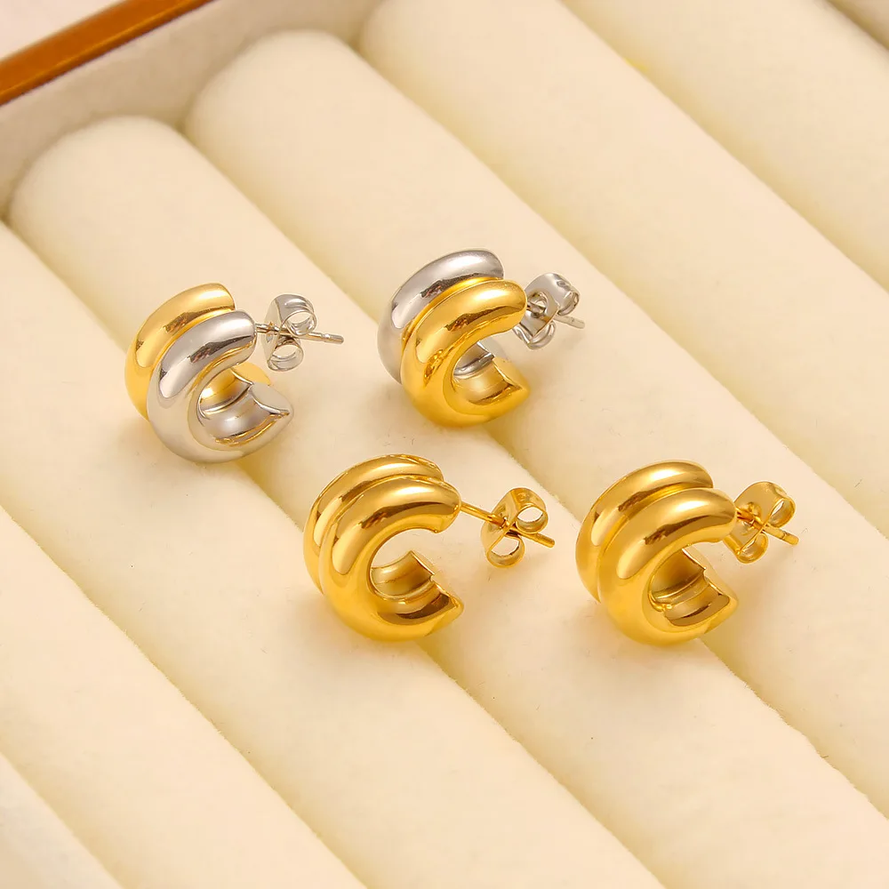

DIY accessories European and American simple C-shaped half-circle smooth earrings stainless steel niche design sense fashion tem