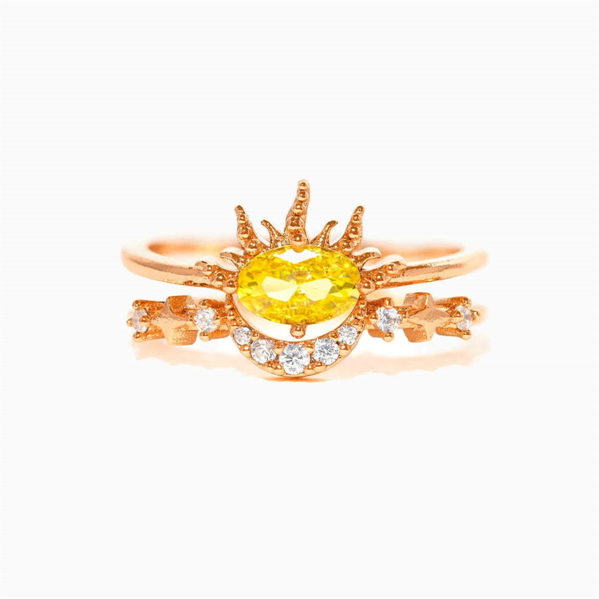 Ins خاتم الرياح الزركون الشمس القمر نجوم حالمة خرافة لطيف مجموعة حلقة زوج خاتم مطلية بالذهب اللون المحفوظ