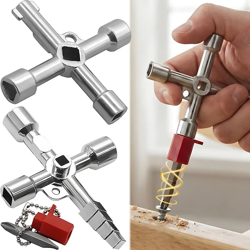 

4in1 Silver Key Wrench Electrical Elevator Control Cabinet Valve Multi Purpose Zinc alloy Triangular Wrench Portable Hand Tools