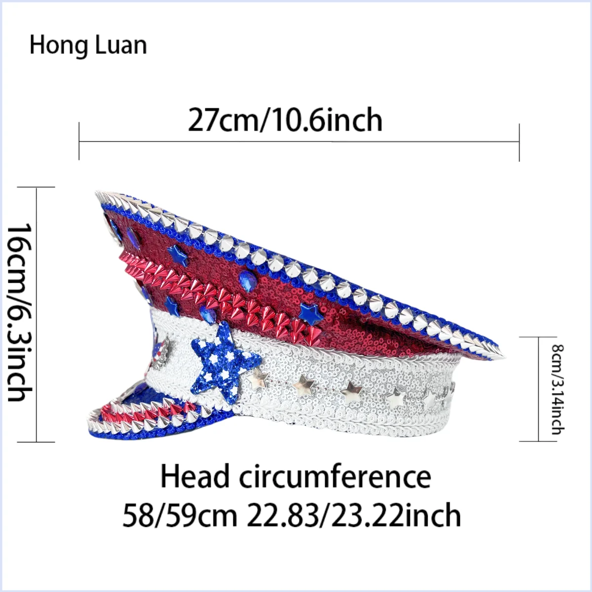 HongLuan  Halloween Costume Hat, Captain Hats Rhinestone for Burning Man Festival Woman, Cosplay Female Accessories