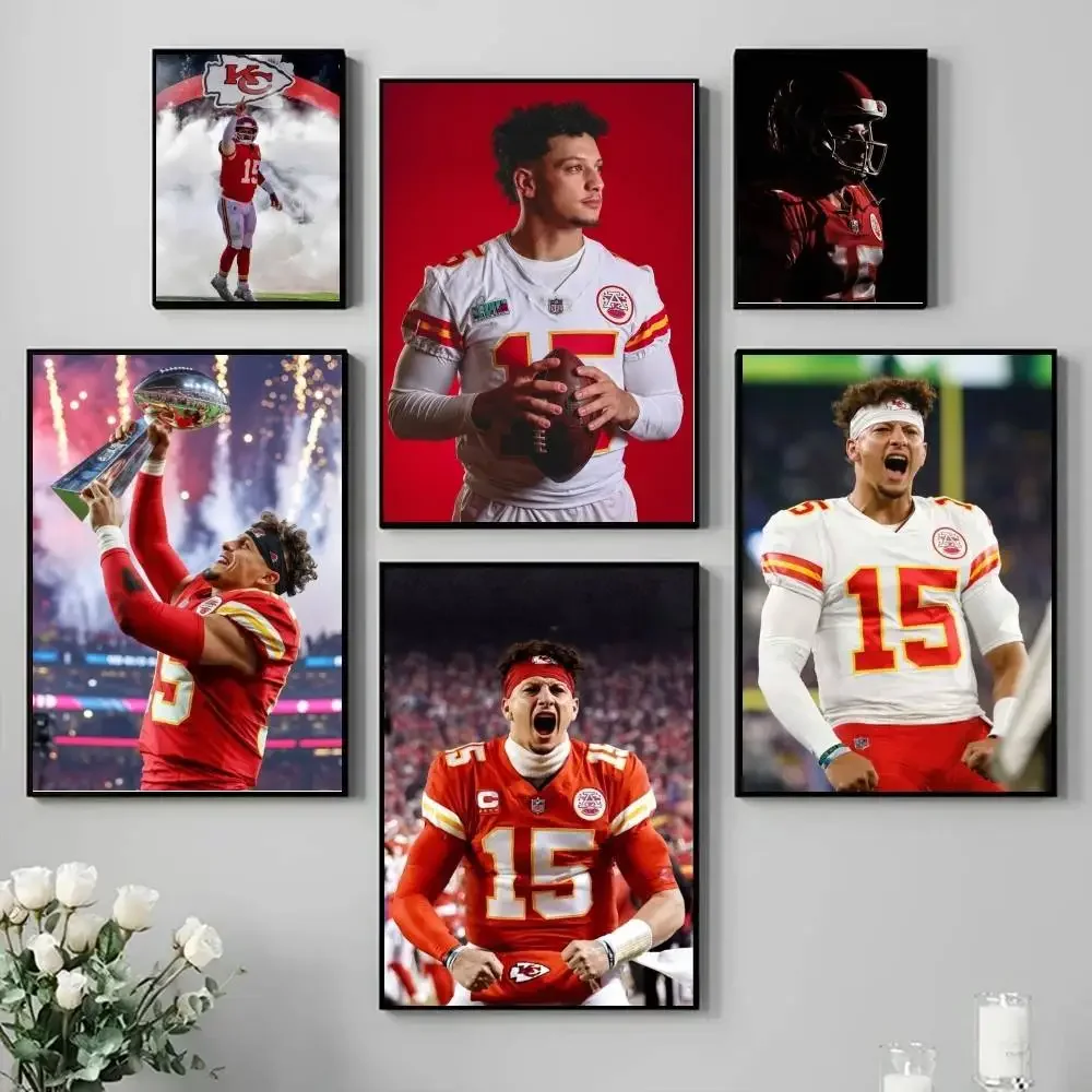 P-Patrick M-Mahomes Poster, selbstklebender Kunst-Aufkleber aus wasserfestem Papier, für Café, Bar, Zimmer, Wanddekoration