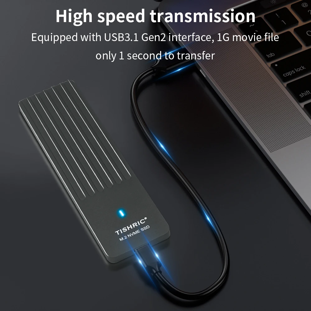 TISHRIC 10Gbps M2 NVME Black External Hard Drive Enclosure Ultra Slim 5MM NVME Single Protocol SSD Enclosure Type-C Gaming Hard