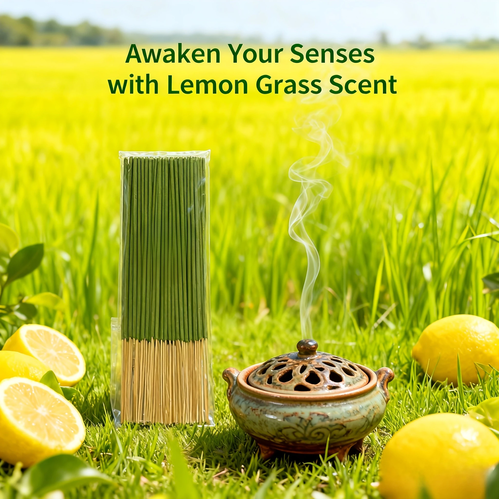 150pcs Lemon Grass Incense Sticks Artificial Wood Summer Scent for Home Camping Yard Pool Outdoor Air Purification Relaxation