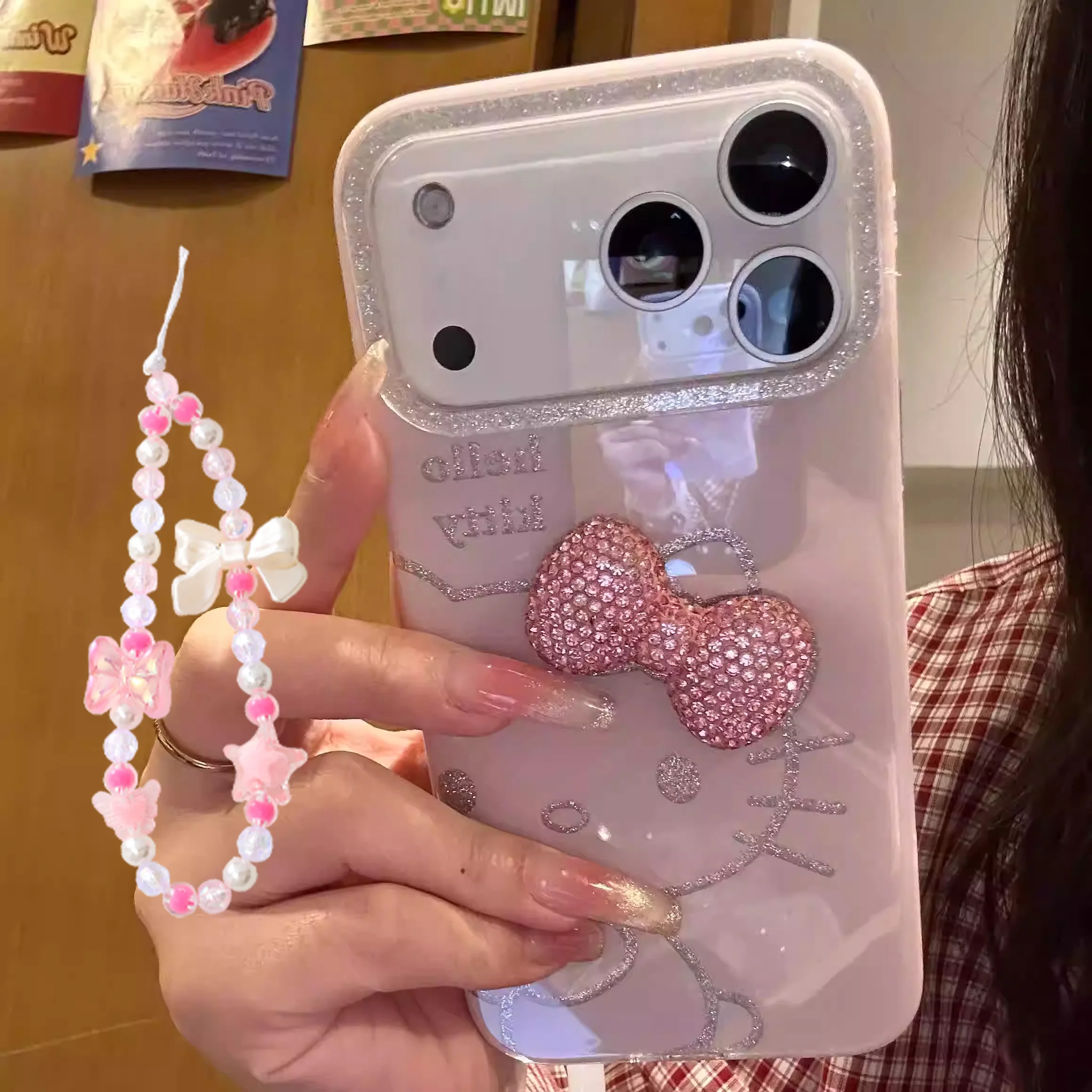 تألق الماس القوس لطيف مرحبا كيتي جراب هاتف آيفون 17 الهواء 16 15 14 13 11 12 برو ماكس XR XS ماكس 7 8Plus MINI Y2K غطاء #2