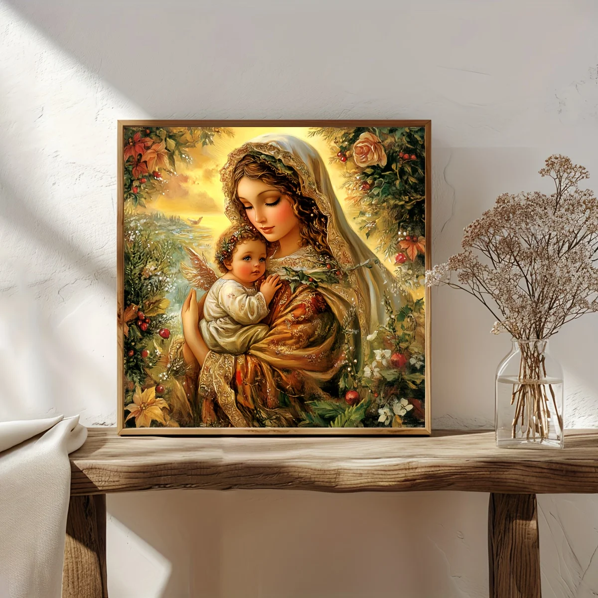 1PC 36X36cm/14.17X14.17inch, 11CT Print Cross Stitch DIY Kit, Divine Motherhood, Adult Beginner's Relaxed Cross Stitch