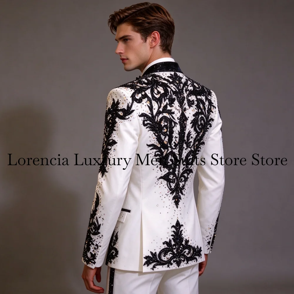 Customized Sequin Crystal Men Suit Luxury Corset Gem For Prom Groom Male Wedding Party Gorgeous Blazer 3 Pieces Set Tuxedos Slim