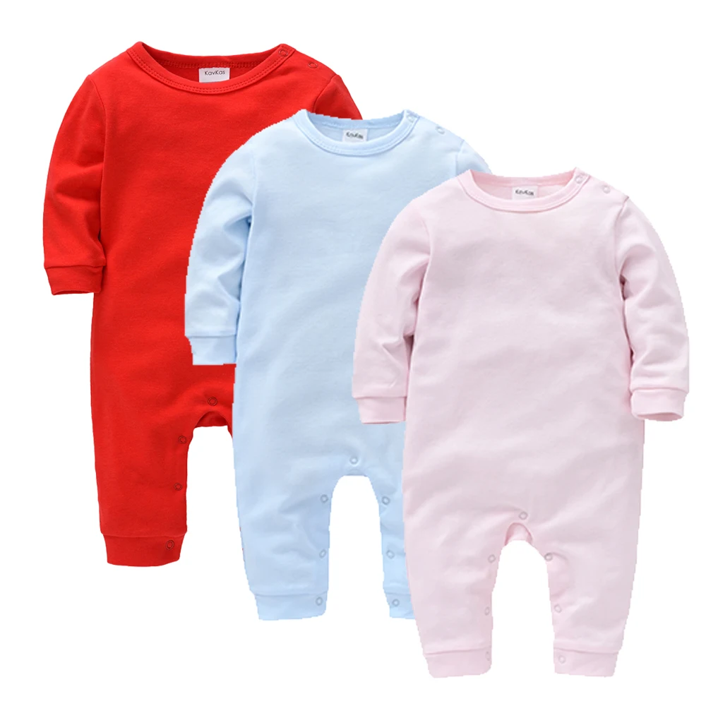 Muslin Blank Baby Boys Girls Clothes Romper Solid Colors Pink Plain Long Sleeve 100% Cotton Kids Outfit Jumpsuit For 0-18 M