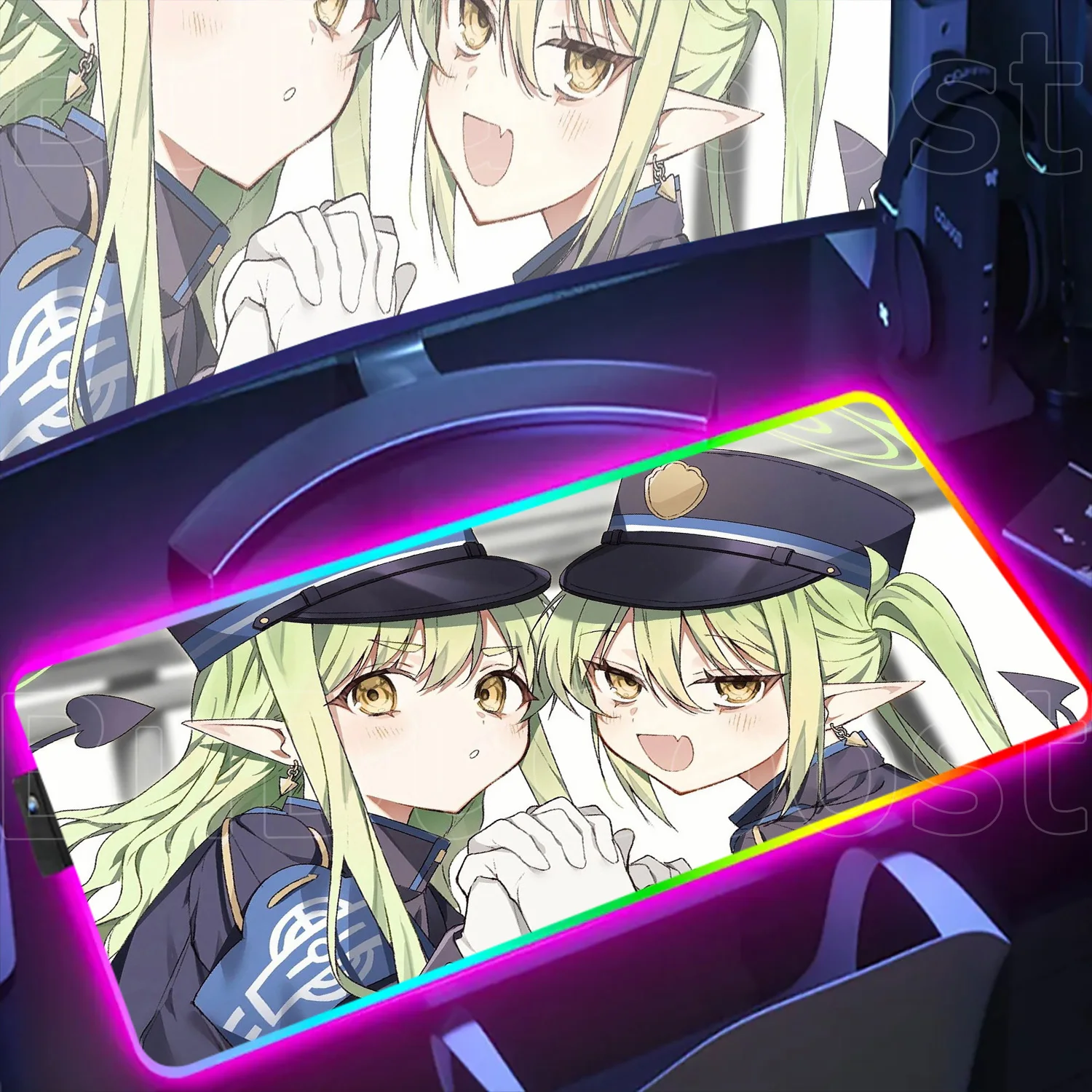 RGB LED Non-slip KeyboardMat Large XXL Computer Office LaptopPad Rubber Gaming Accessories Tachibana Twins Blue Archive MousePad