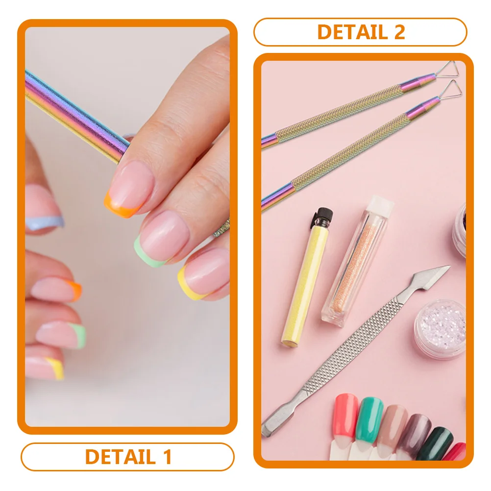 قطعتان من أدوات الأظافر المصنوعة من الفولاذ المقاوم للصدأ لإزالة طلاء الأظافر من الجل المقاوم للصدأ على شكل مثلث وخفيف الوزن وعملي