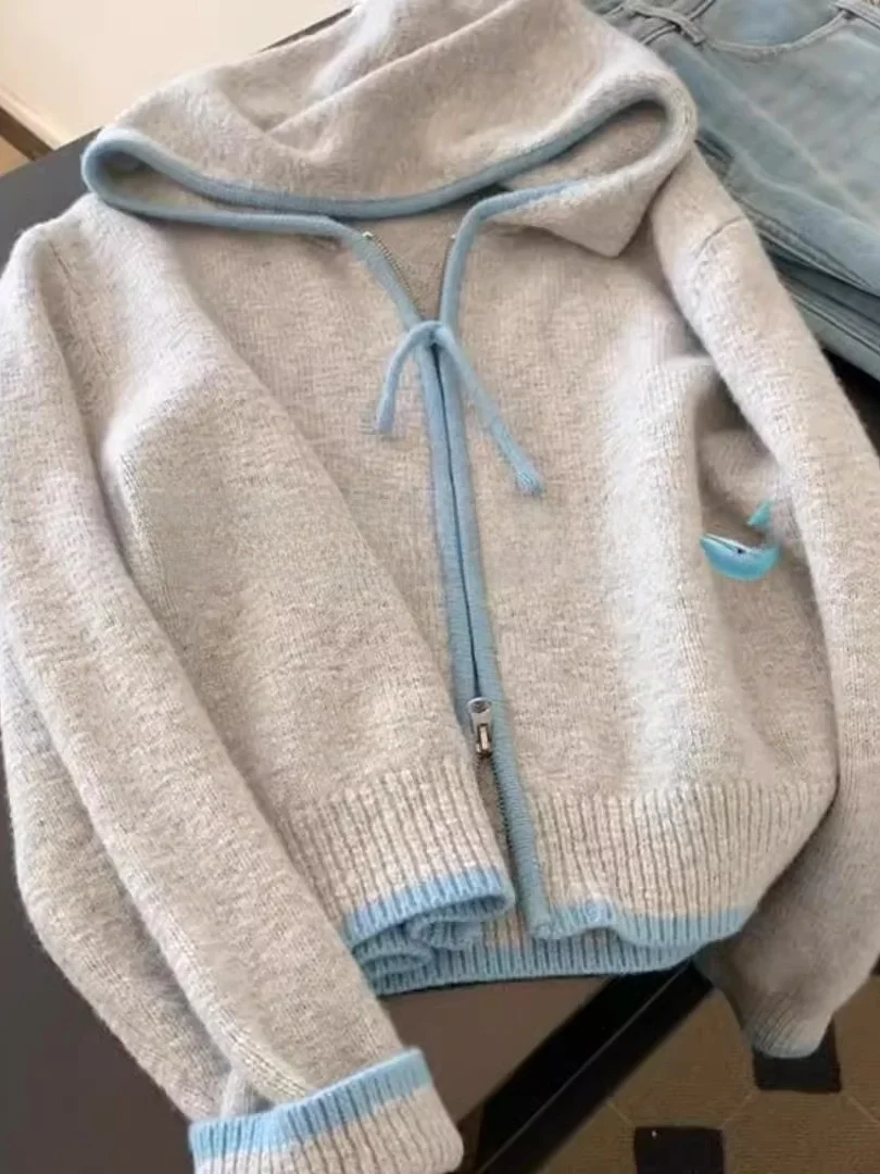 

Корейский вязаный кардиган-худи на молнии, свободный, мягкий, повседневный, для женщин, осень-зима, новинка