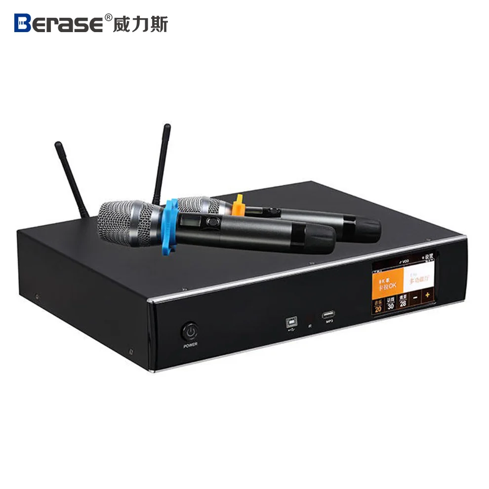 400W×2 Dual Channel 3-in-1 Power Amplifier With Processor Wireless Microphone Home Church Party Audio Amp