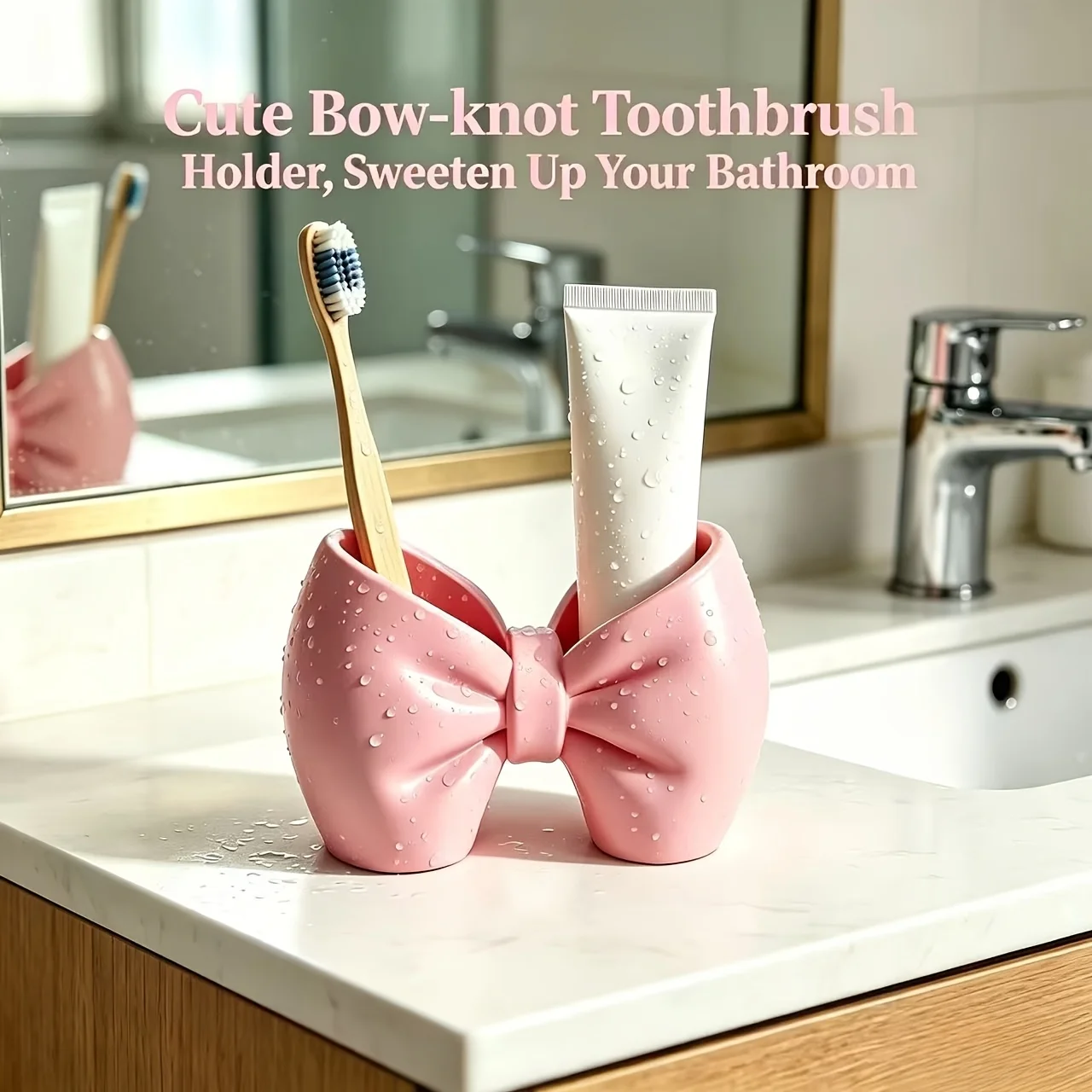 Plastic Toothbrush Holder, Cute Bow Design, Perfect for the Bathroom or Bedroom - Cute Toothbrush and Pen Display Stand